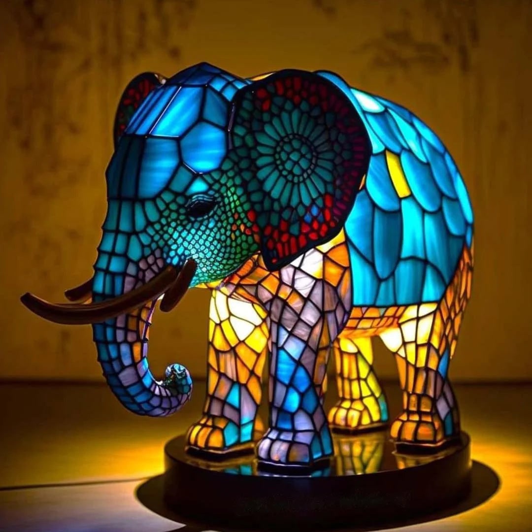 Animal Stained Glass Lamp Decorative Table Mosaic Colorful Multicolored Ambient Glow - Image 1