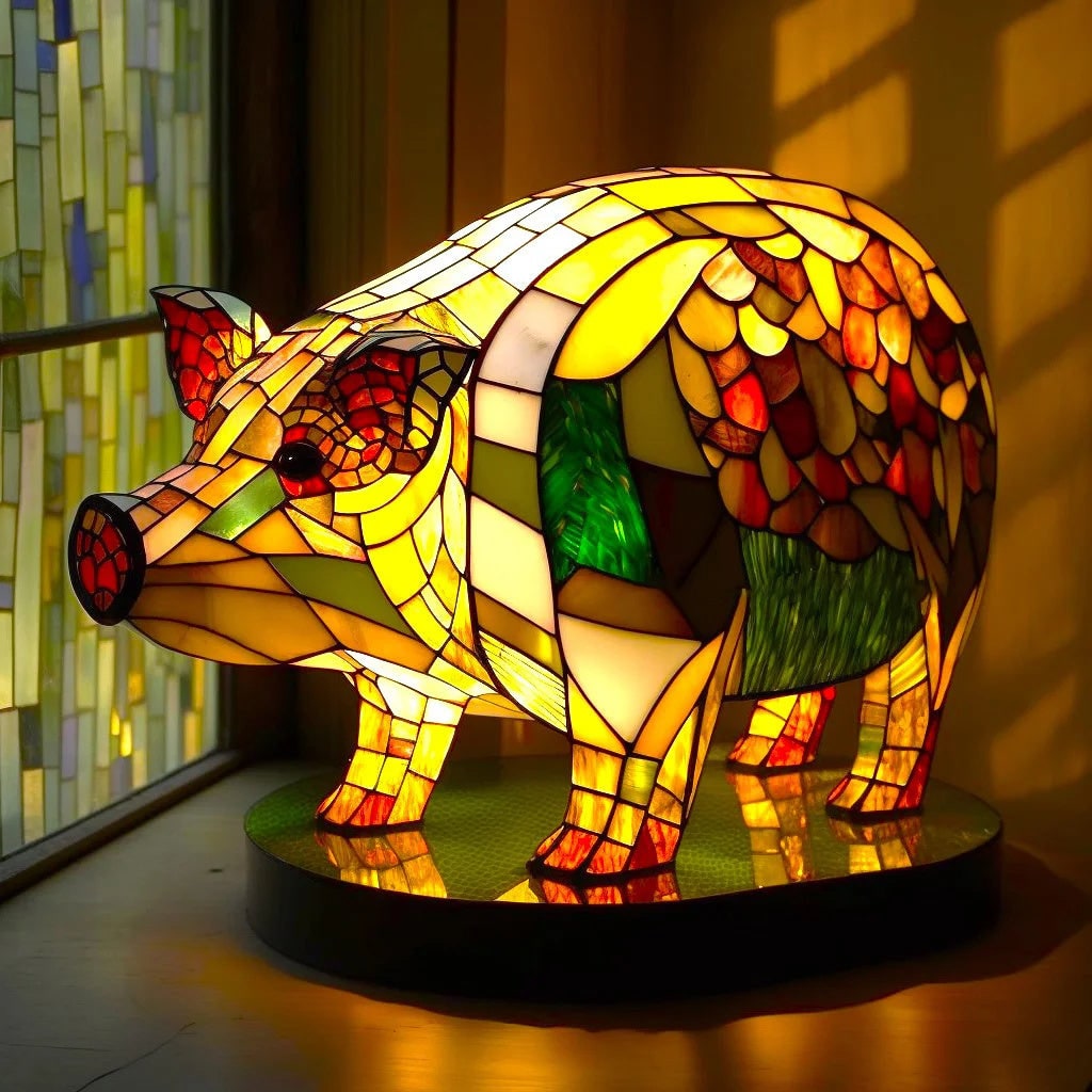 Animal Stained Glass Lamp Decorative Table Mosaic Colorful Multicolored Ambient Glow - Image 12