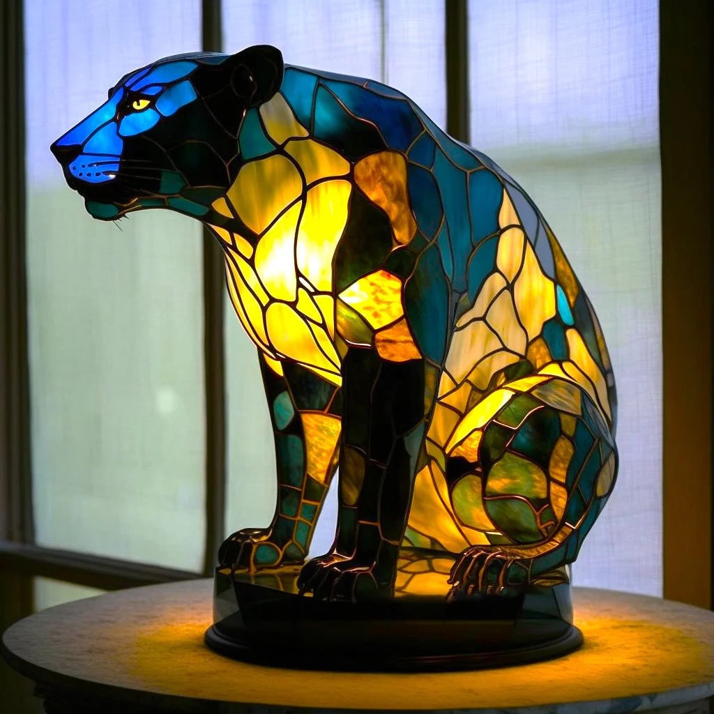 Animal Stained Glass Lamp Decorative Table Mosaic Colorful Multicolored Ambient Glow - Image 16