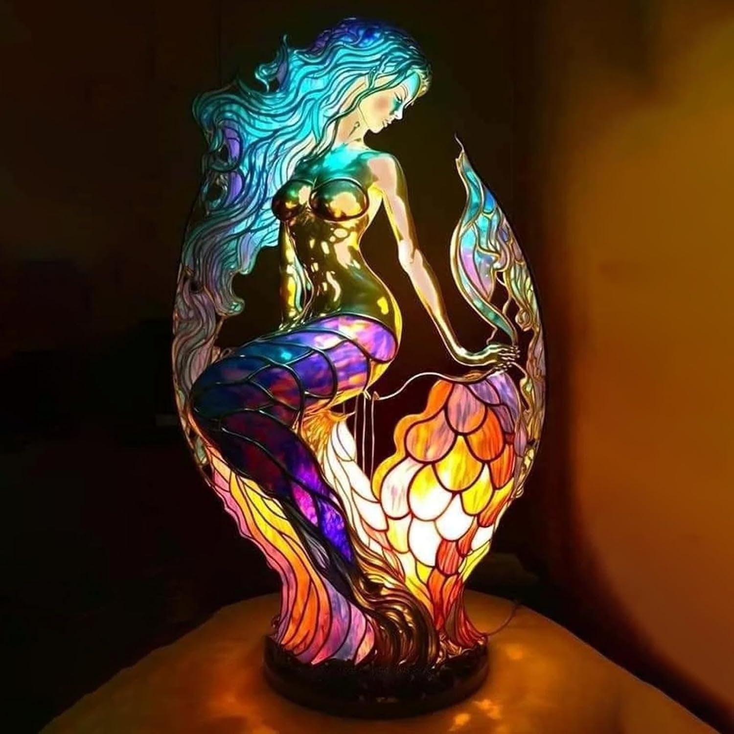 Animal Stained Glass Lamp Decorative Table Mosaic Colorful Multicolored Ambient Glow - Image 17