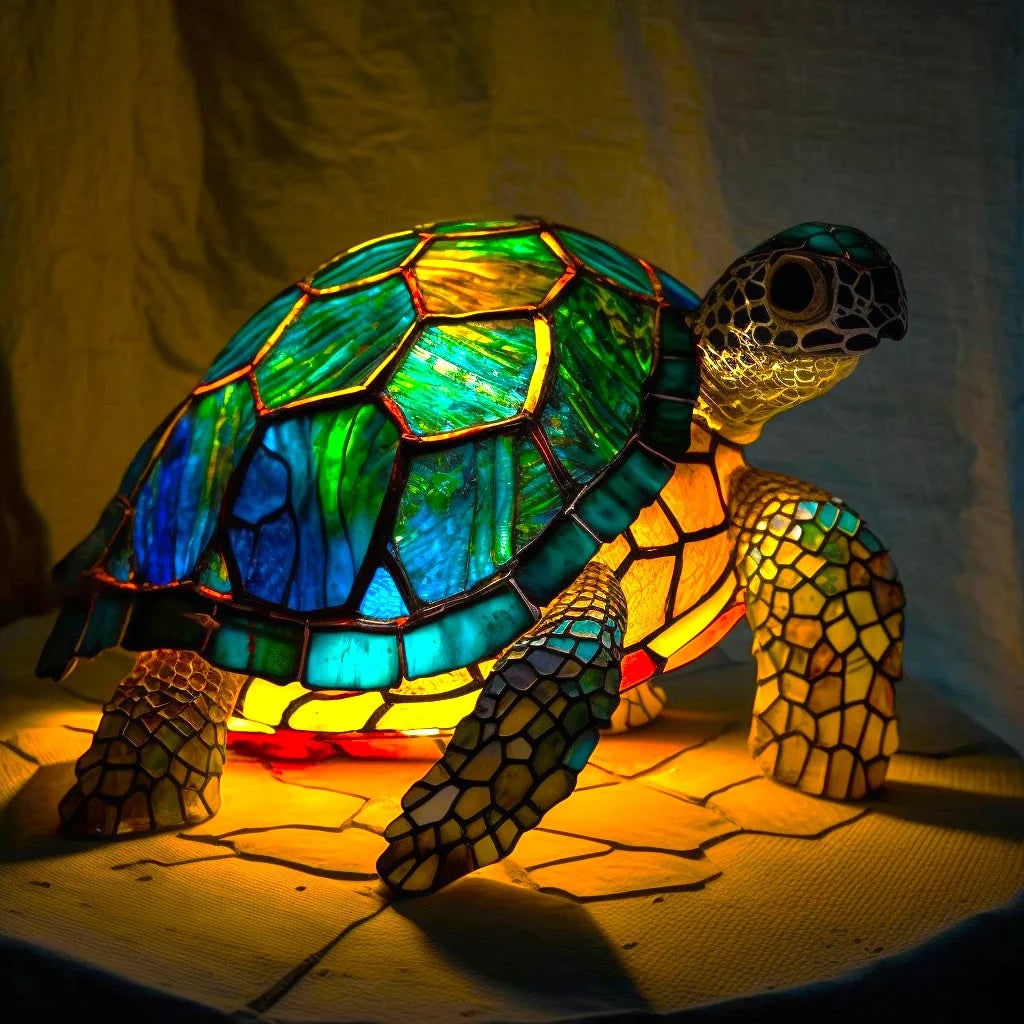 Animal Stained Glass Lamp Decorative Table Mosaic Colorful Multicolored Ambient Glow - Image 2