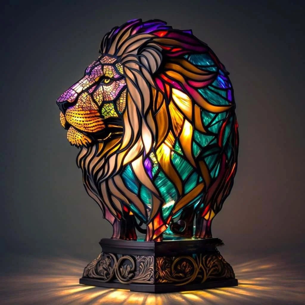 Animal Stained Glass Lamp Decorative Table Mosaic Colorful Multicolored Ambient Glow - Image 3