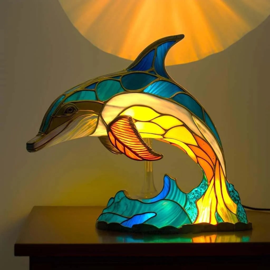 Animal Stained Glass Lamp Decorative Table Mosaic Colorful Multicolored Ambient Glow - Image 8