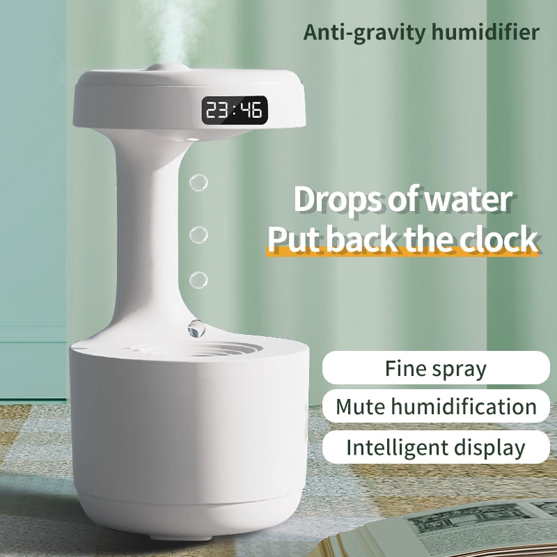 Anti Gravity Ultrasonic Room Humidifier with Digital Clock and LED Ambient Light - Image 1