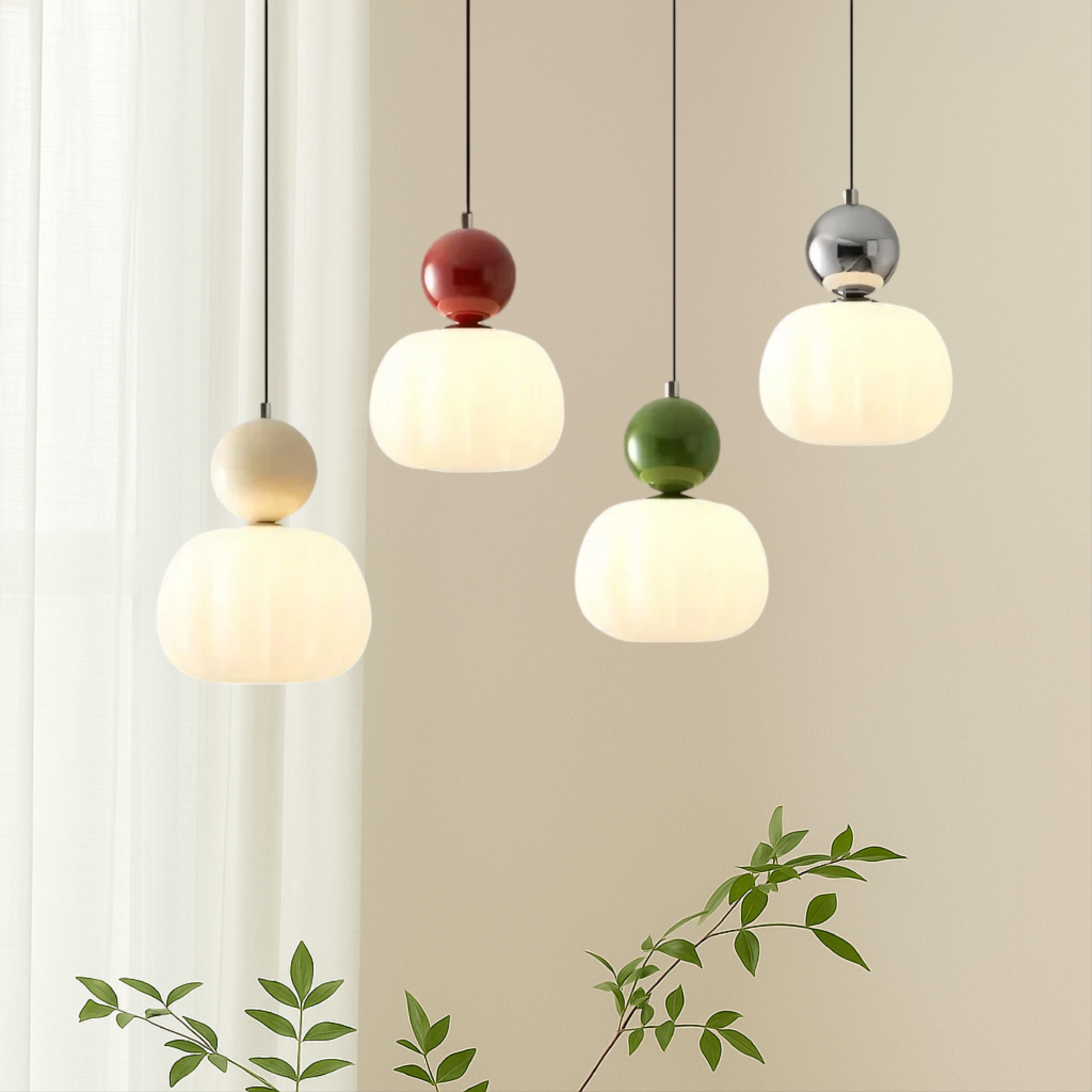 Art Deco Pendant Light Translucent White Colored Spherical Geometric Decorative Modern - Image 1