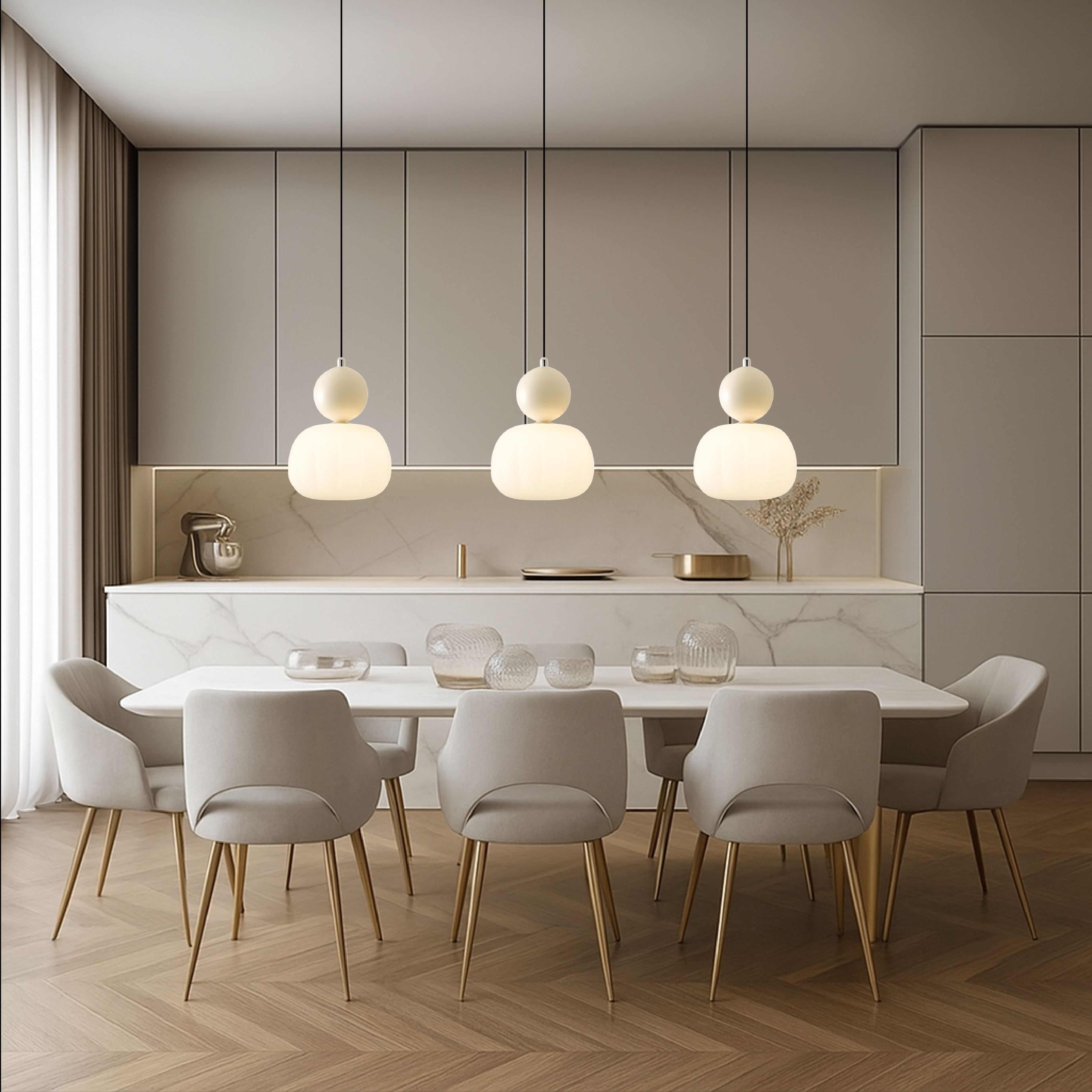 Art Deco Pendant Light Translucent White Colored Spherical Geometric Decorative Modern - Image 4
