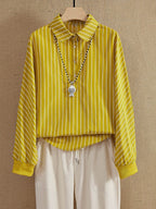 Striped Long-Sleeve Blouse with Half Button Closure – Casual Women’s Top for Work, Everyday Wear and Layered Outfits