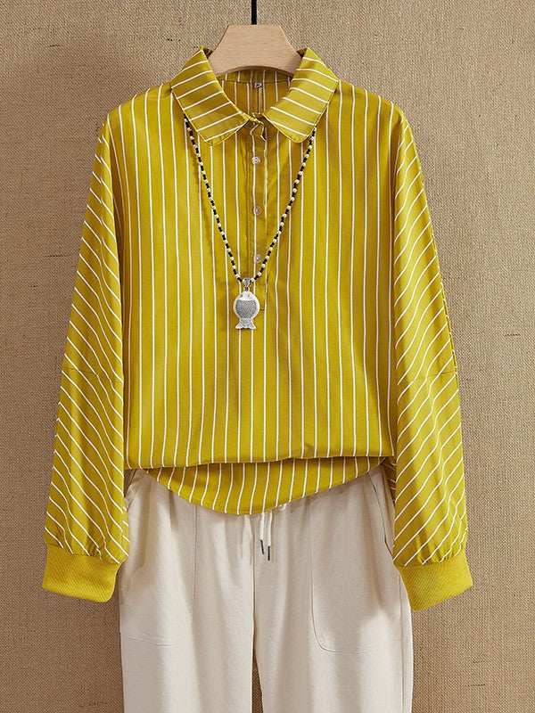 Striped Long-Sleeve Blouse with Half Button Closure – Casual Women’s Top for Work, Everyday Wear and Layered Outfits