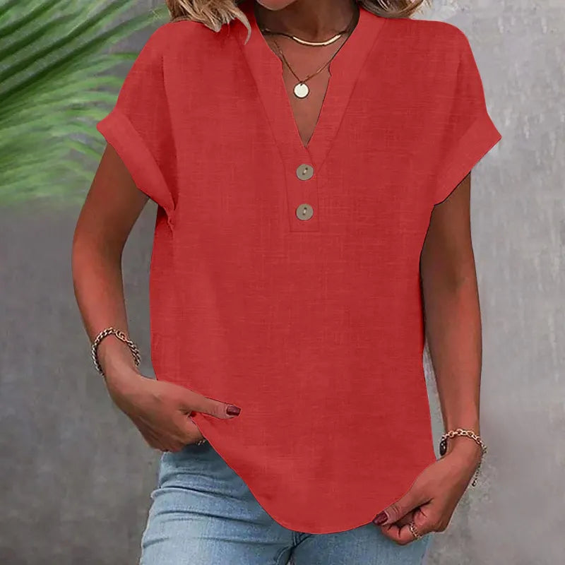 Short-Sleeve V-Neck Blouse for Women – Relaxed Fit Summer Top for Casual Wear and Everyday Outfits