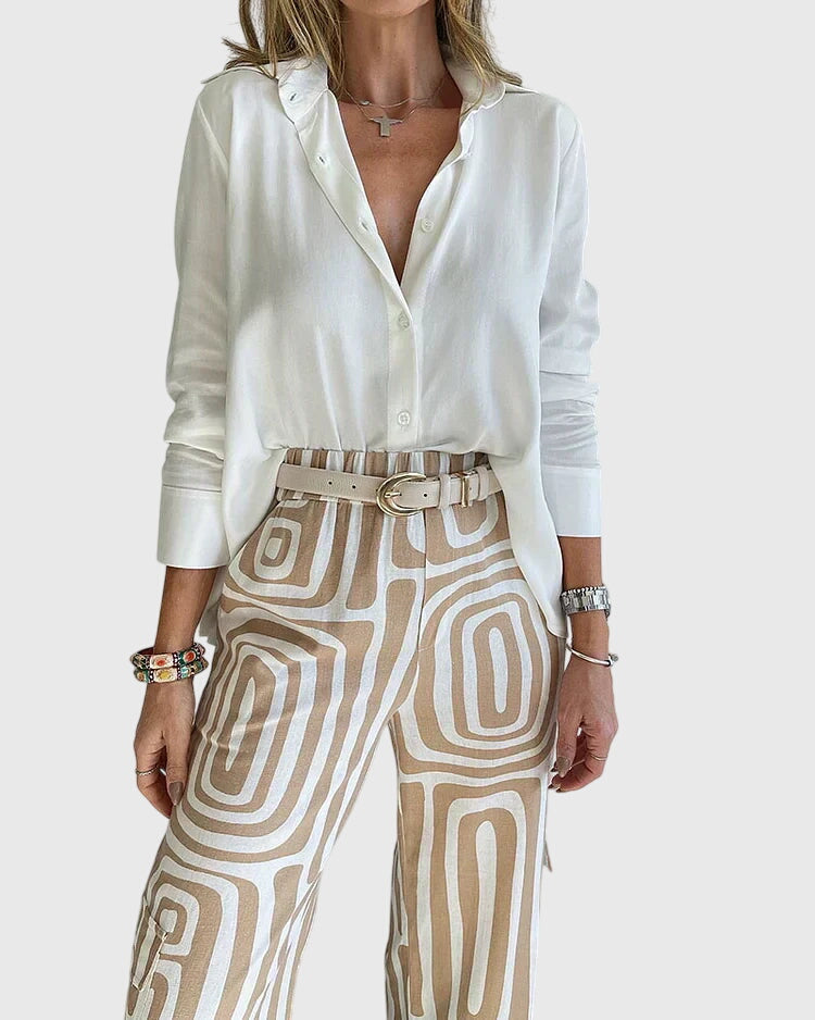 Emilia | Chic Pants Set with Complimentary Blouse & Belt