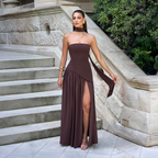 Strapless Asymmetrical Long Dress with High Slit for Women – Elegant Evening Dress for Parties, Events and Special Occasions