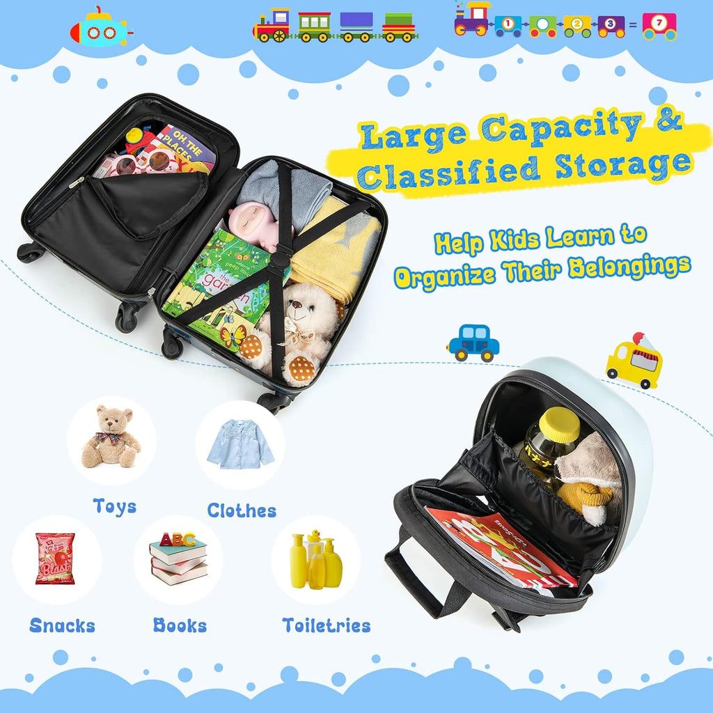 Kids' 2-Piece Helicopter Hard Shell Luggage Set with 360° Wheels – Suitcase and Backpack