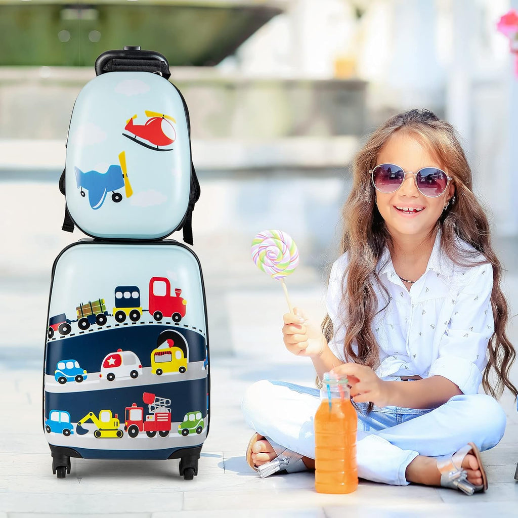 Kids' 2-Piece Helicopter Hard Shell Luggage Set with 360° Wheels – Suitcase and Backpack