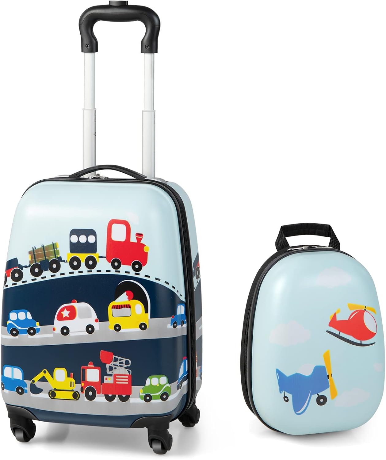 Kids' 2-Piece Helicopter Hard Shell Luggage Set with 360° Wheels – Suitcase and Backpack