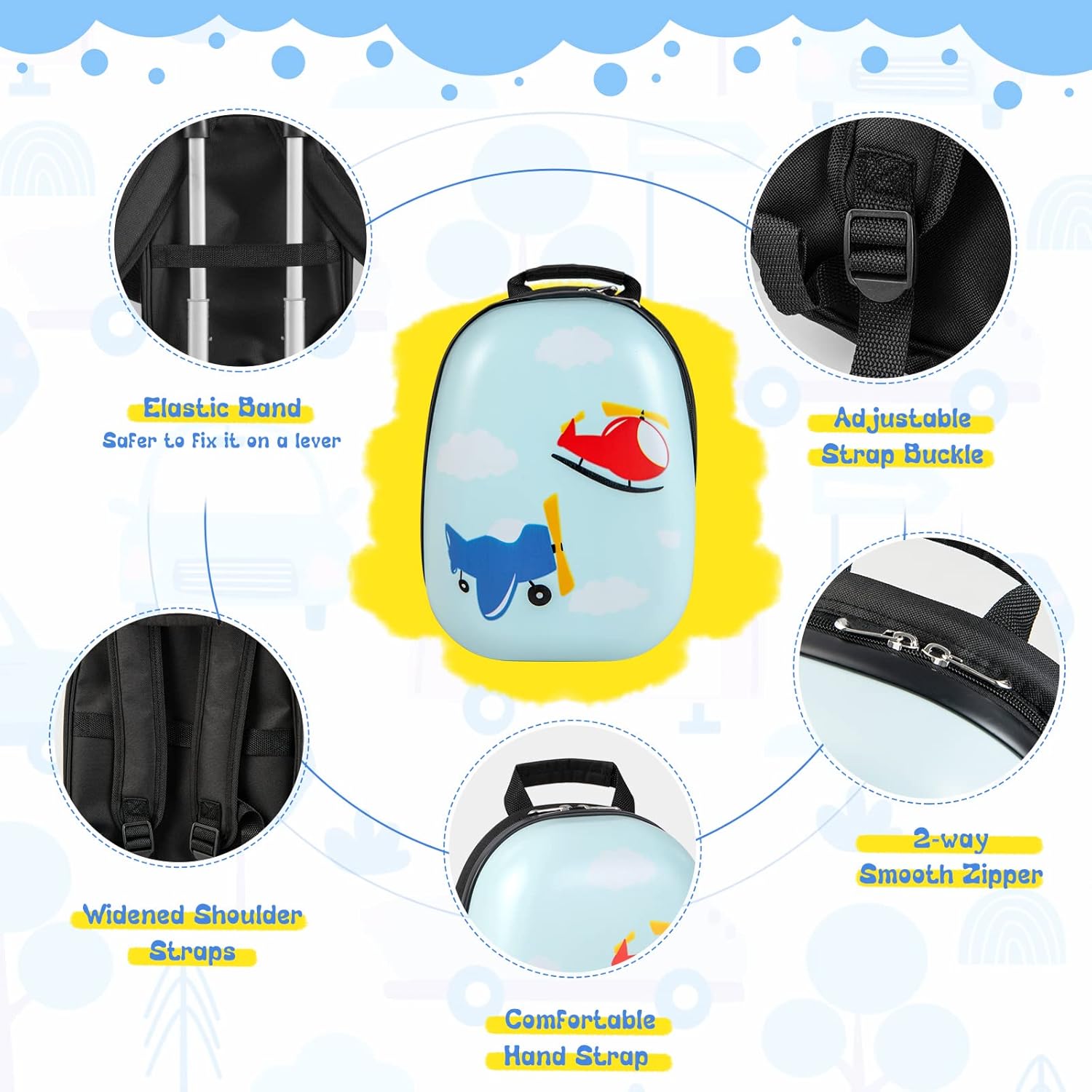 Kids' 2-Piece Helicopter Hard Shell Luggage Set with 360° Wheels – Suitcase and Backpack