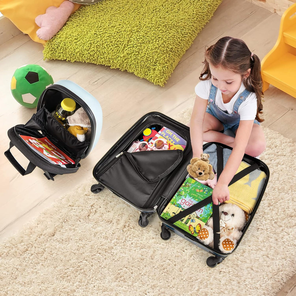 Kids' 2-Piece Helicopter Hard Shell Luggage Set with 360° Wheels – Suitcase and Backpack
