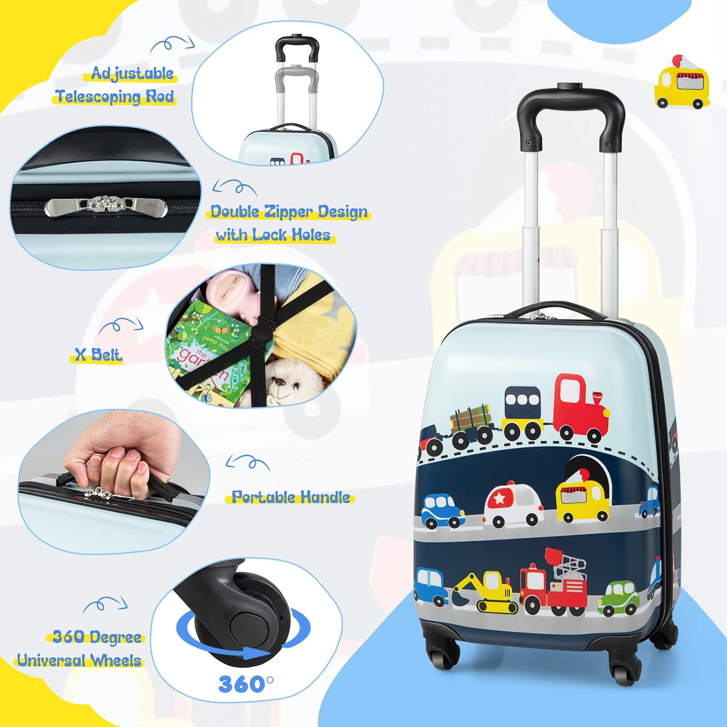Kids' 2-Piece Helicopter Hard Shell Luggage Set with 360° Wheels – Suitcase and Backpack