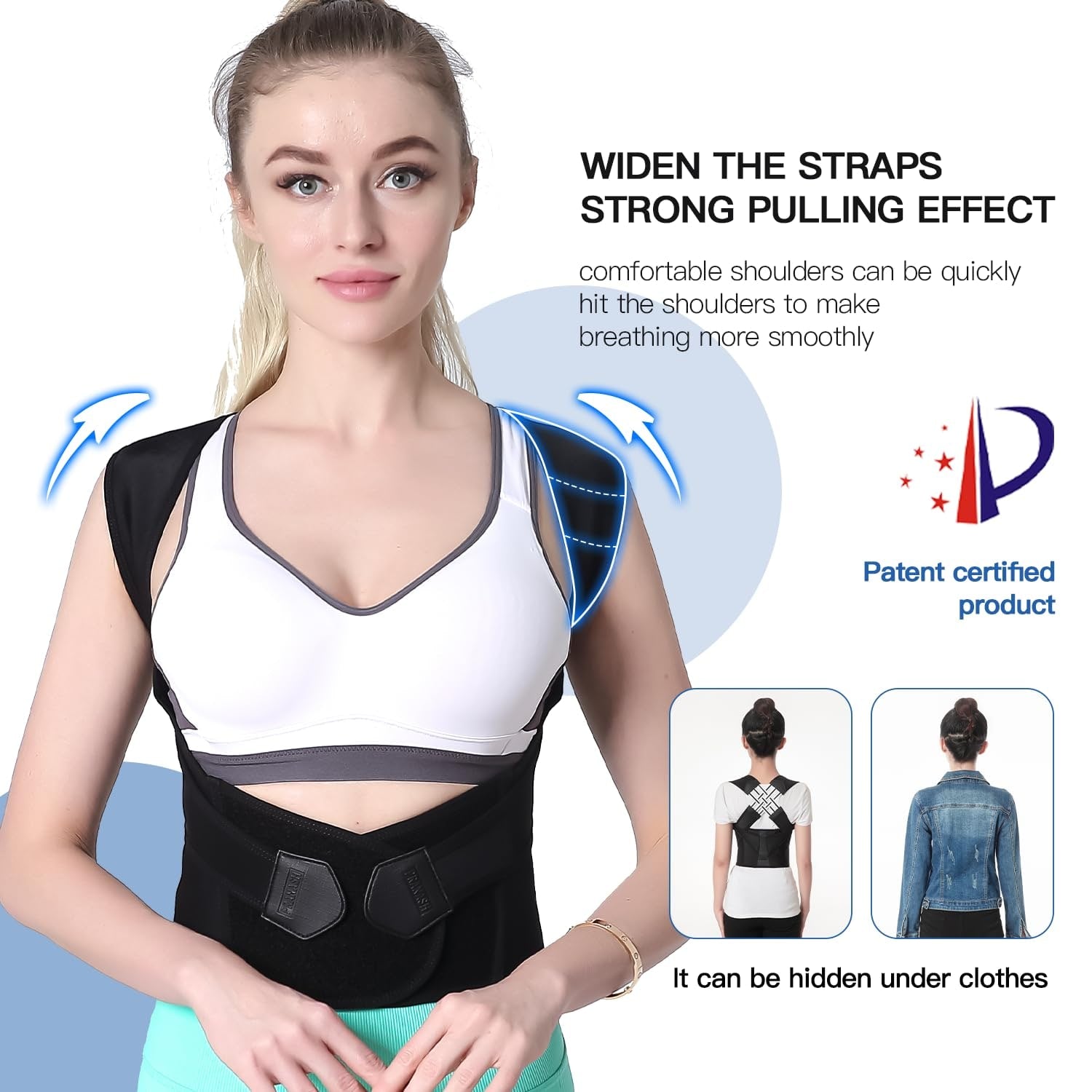 Back Brace Posture Corrector Lumbar Support Breathable Adjustable Velcro Closure Shoulder - Image 4