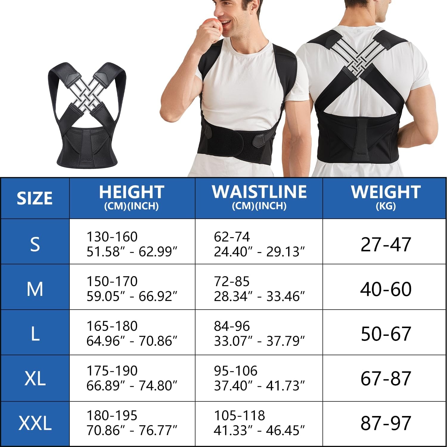 Back Brace Posture Corrector Lumbar Support Breathable Adjustable Velcro Closure Shoulder - Image 6