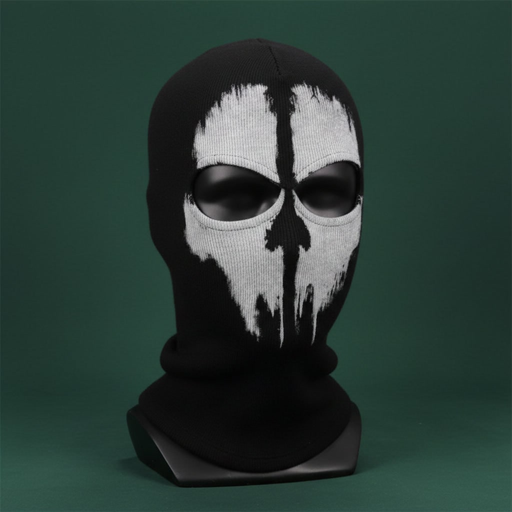 Balaclava Mask Full Face Knit with Skull Print and Distressed Design for Cold Weather - Image 1