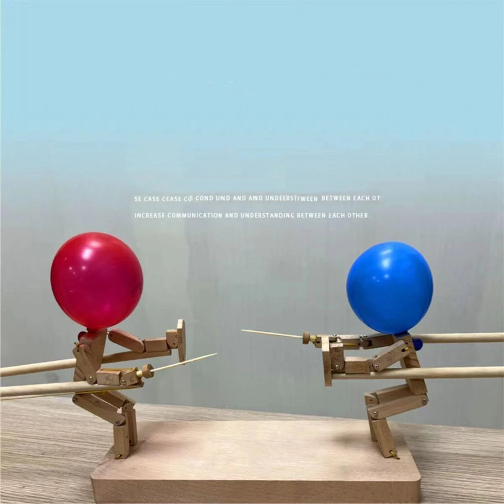 Balloon Bamboo Battle Wooden Game Two Player Interactive Puppet Hand Crafted - Image 1