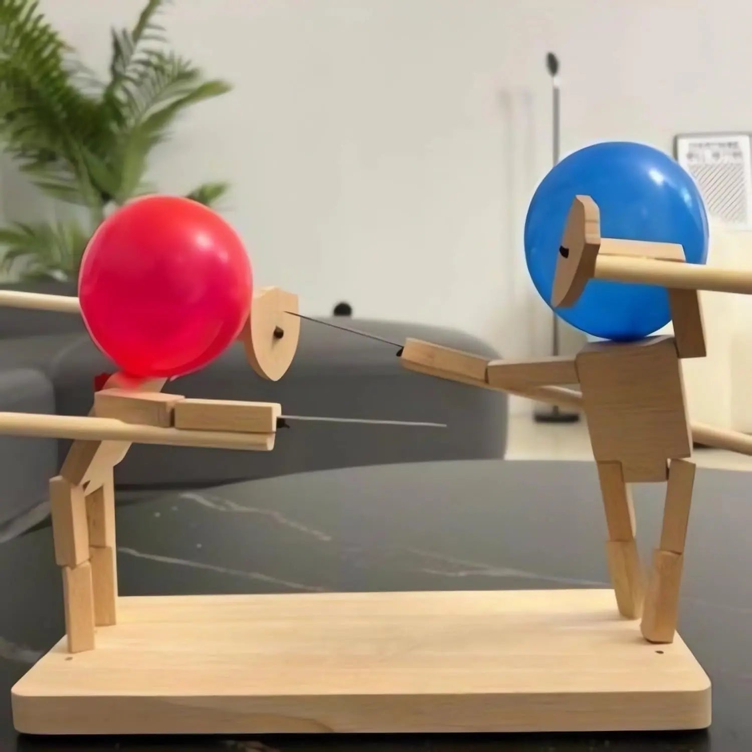 Balloon Bamboo Battle Wooden Game Two Player Interactive Puppet Hand Crafted - Image 2