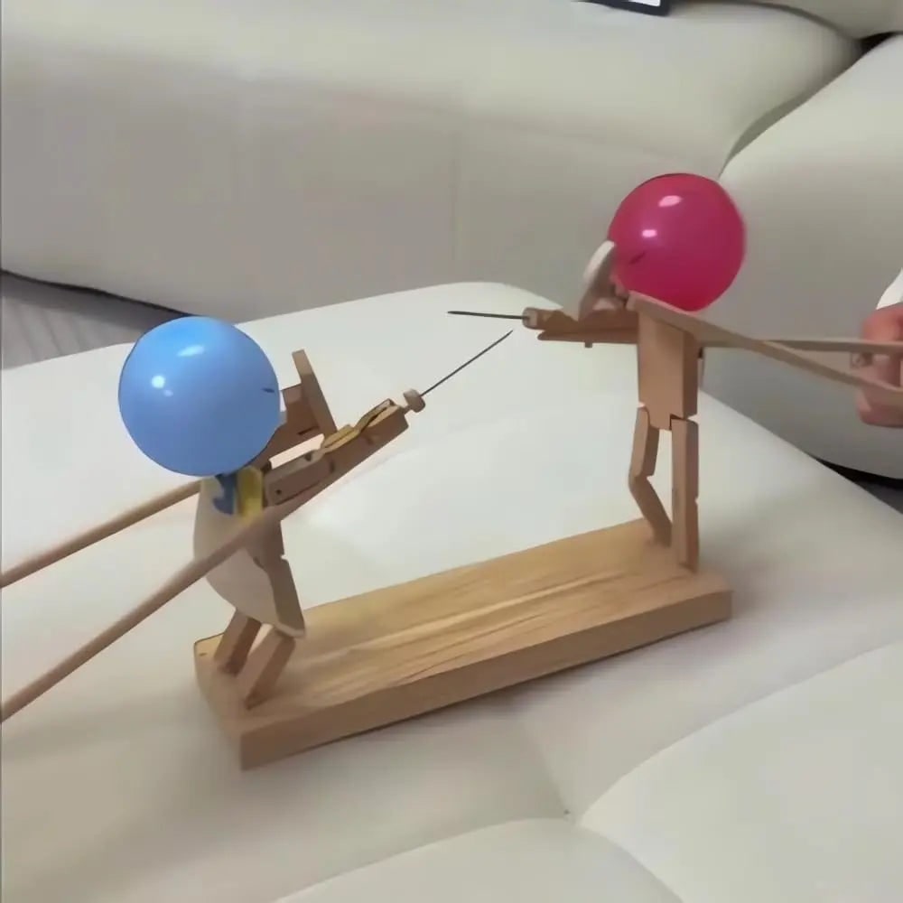 Balloon Bamboo Battle Wooden Game Two Player Interactive Puppet Hand Crafted - Image 3