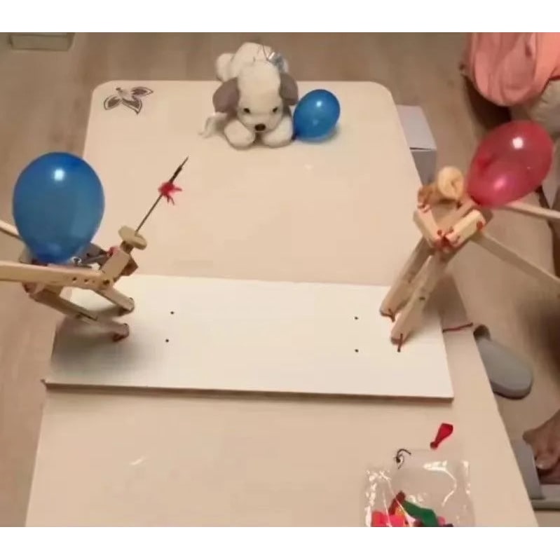 Balloon Bamboo Battle Wooden Game Two Player Interactive Puppet Hand Crafted - Image 4