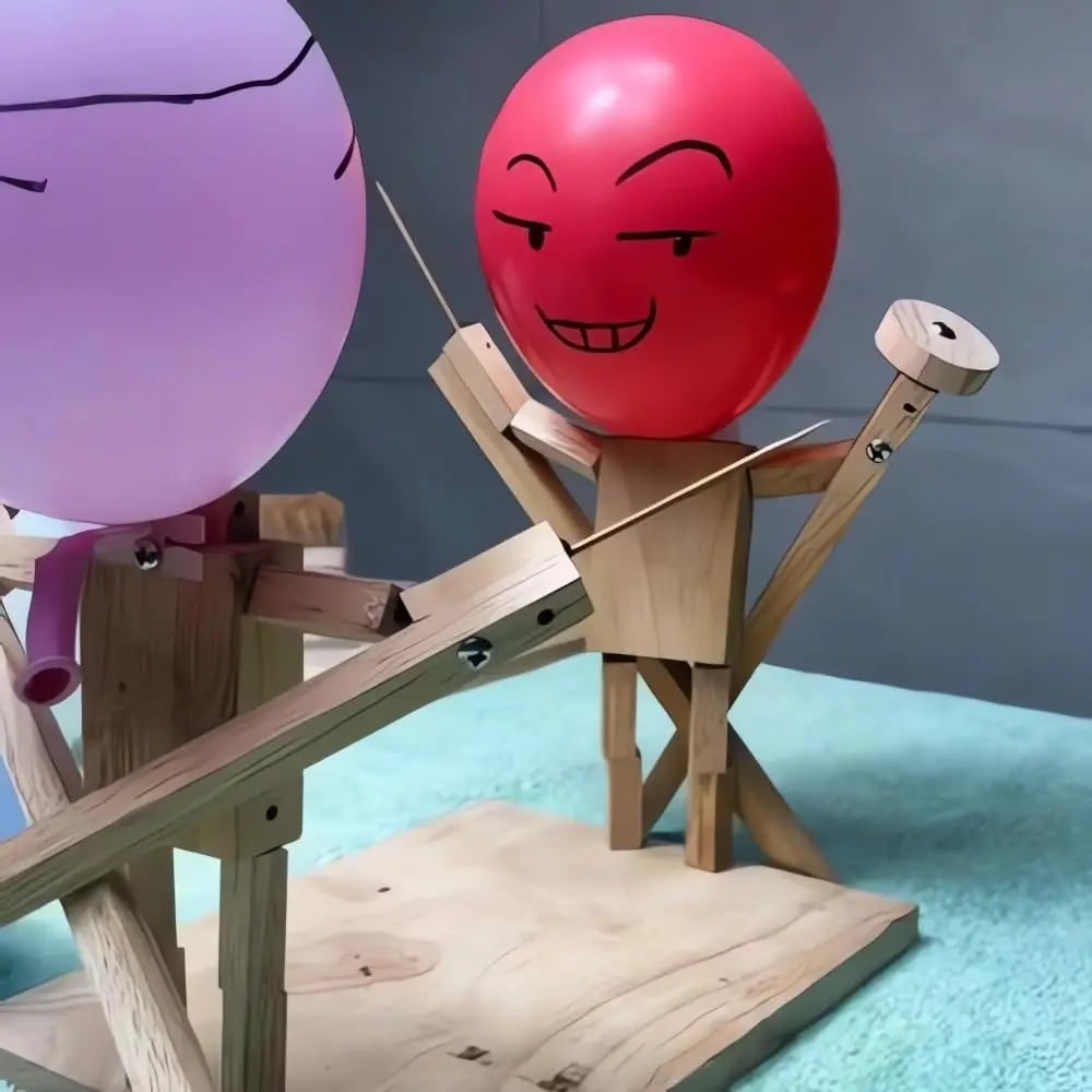 Balloon Bamboo Battle Wooden Game Two Player Interactive Puppet Hand Crafted - Image 5