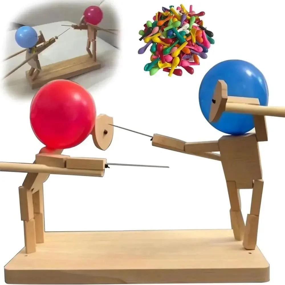 Balloon Bamboo Battle Wooden Game Two Player Interactive Puppet Hand Crafted - Image 6