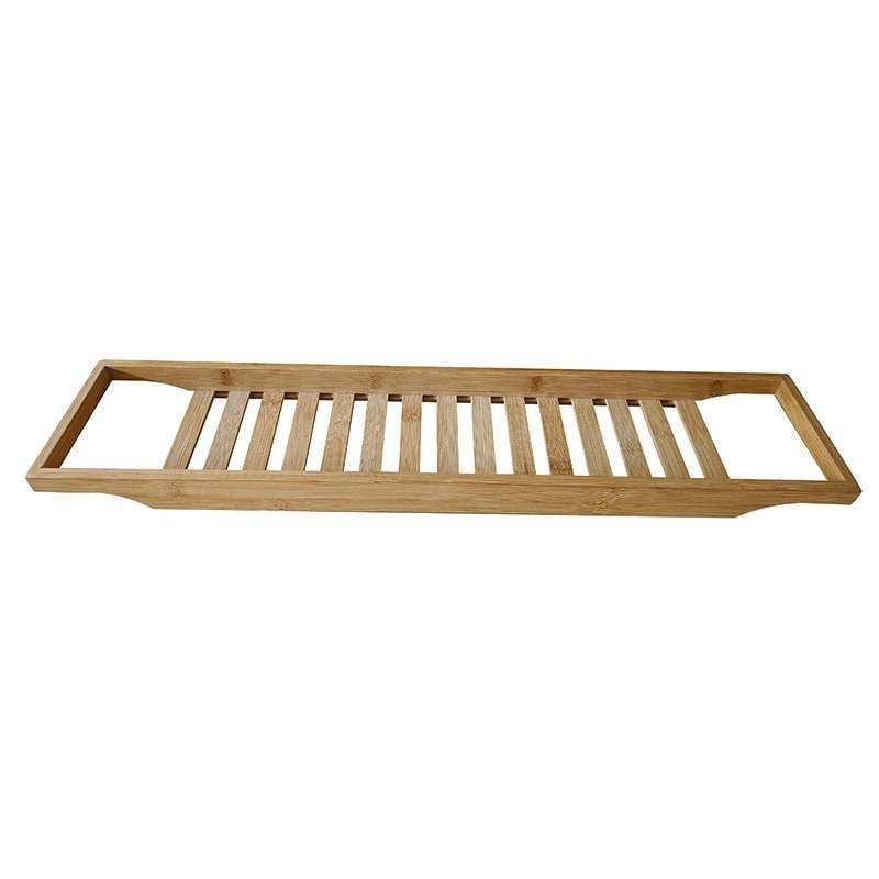 Bamboo Bathtub Tray with Bath Caddy and Slatted Water-Draining Design for Bathroom Storage - Image 2