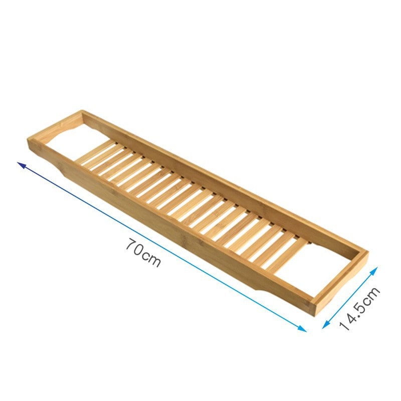 Bamboo Bathtub Tray with Bath Caddy and Slatted Water-Draining Design for Bathroom Storage - Image 3