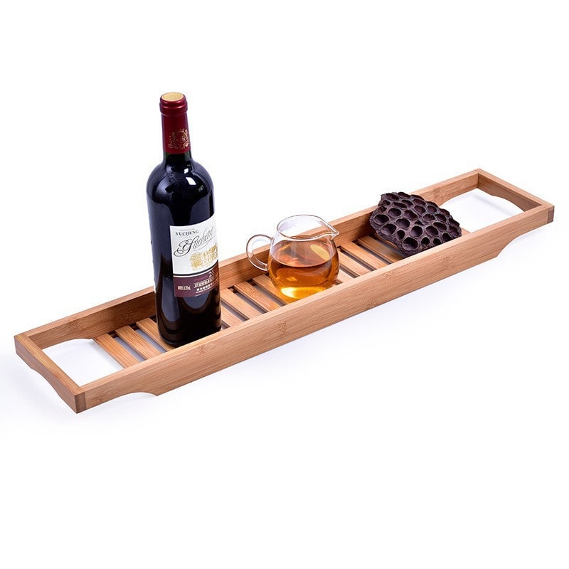 Bamboo Bathtub Tray with Bath Caddy and Slatted Water-Draining Design for Bathroom Storage - Image 4