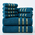 Bath Towel Set with Cotton Terry Cloth and Gold Woven Stripes 8-Piece - Image 7
