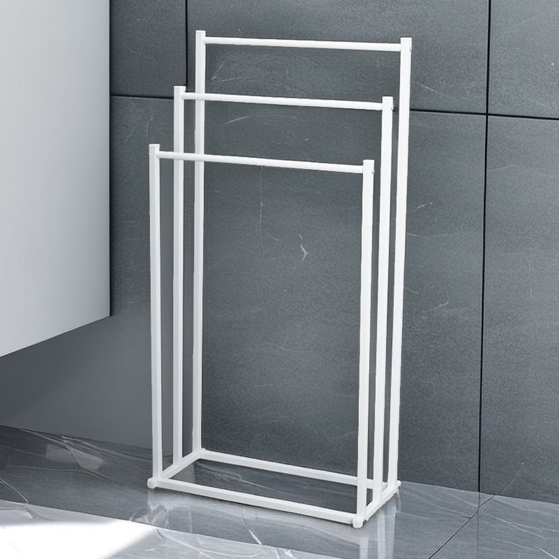 Bathroom Towel Rack Freestanding 3-Tier Metal with Graduated Bars and Hand Holder Kitchen - Image 2