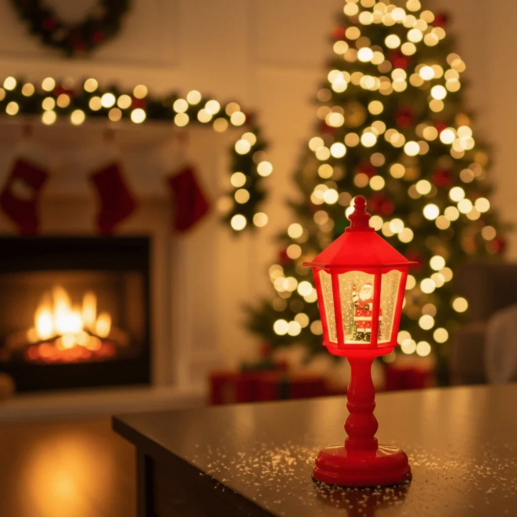 Battery-Operated Musical Snow Globe Lantern with LED Light and Swirling Glitter - Image 1