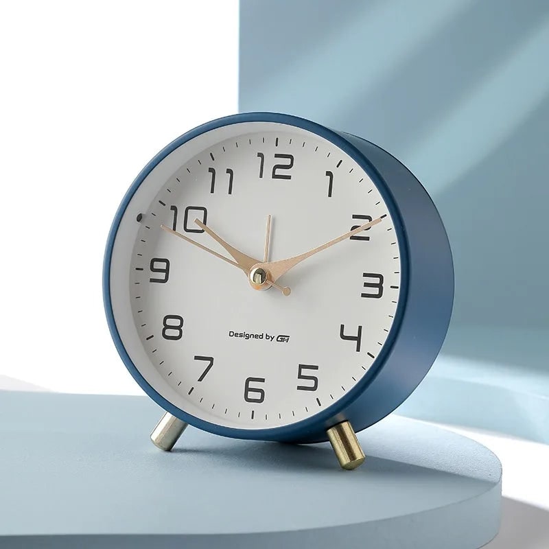 Battery Operated Silent Analog Desk Clock Round Glass Gold Peg Feet Quiet For Office - Image 1