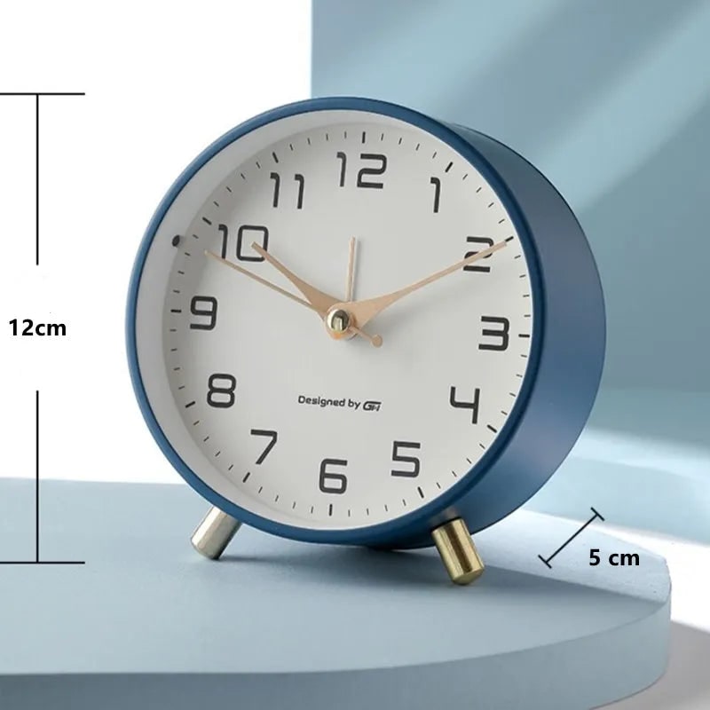 Battery Operated Silent Analog Desk Clock Round Glass Gold Peg Feet Quiet For Office - Image 11