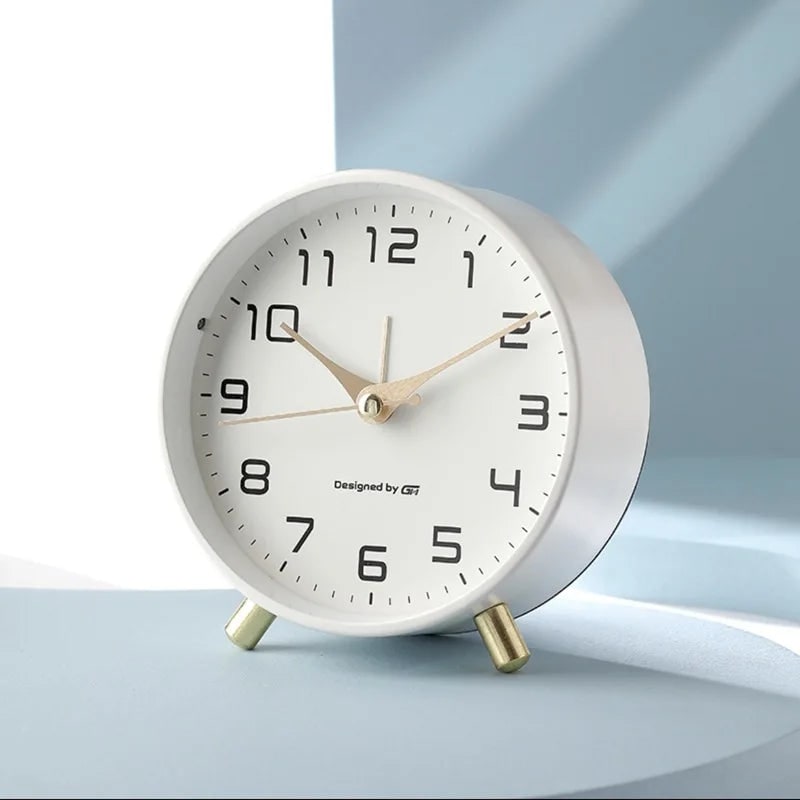 Battery Operated Silent Analog Desk Clock Round Glass Gold Peg Feet Quiet For Office - Image 2