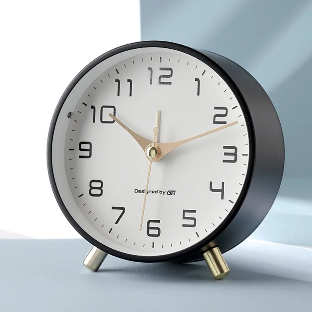 Battery Operated Silent Analog Desk Clock Round Glass Gold Peg Feet Quiet For Office - Image 8