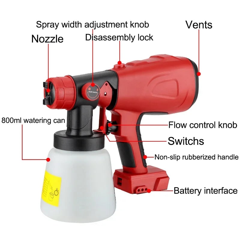 Battery Powered Lightweight Handheld Cordless Paint Sprayer Wireless Adjustable Nozzle - Image 4