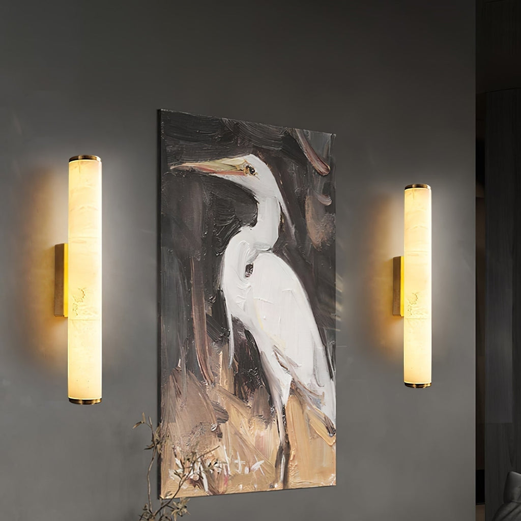 Battery Powered Wall Sconce Lighting with Marbled Cylinder Shade Candle - Image 4