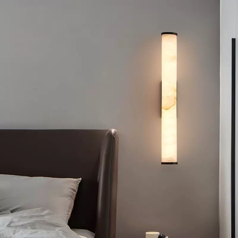 Battery Powered Wall Sconce Lighting with Marbled Cylinder Shade Candle - Image 7