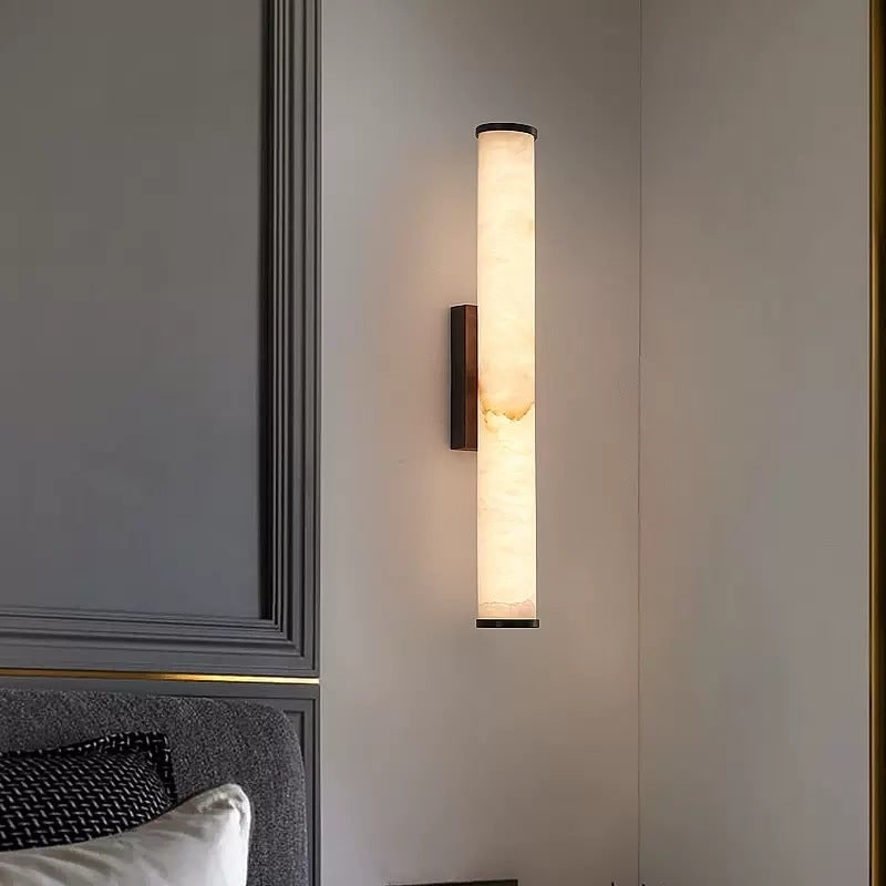 Battery Powered Wall Sconce Lighting with Marbled Cylinder Shade Candle - Image 8
