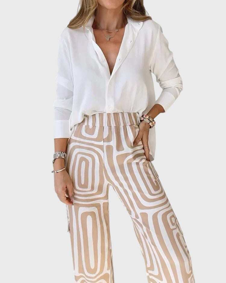 Emilia | Chic Pants Set with Complimentary Blouse & Belt
