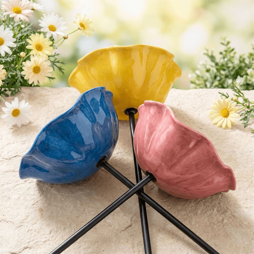 Bird Bath Stake with Flower-Shaped Bowl and Double Pronged Ground - Image 1