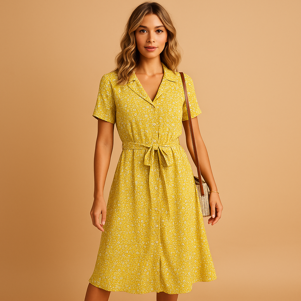 FAYE V - Women's Short Sleeve Midi Dress with Floral Print