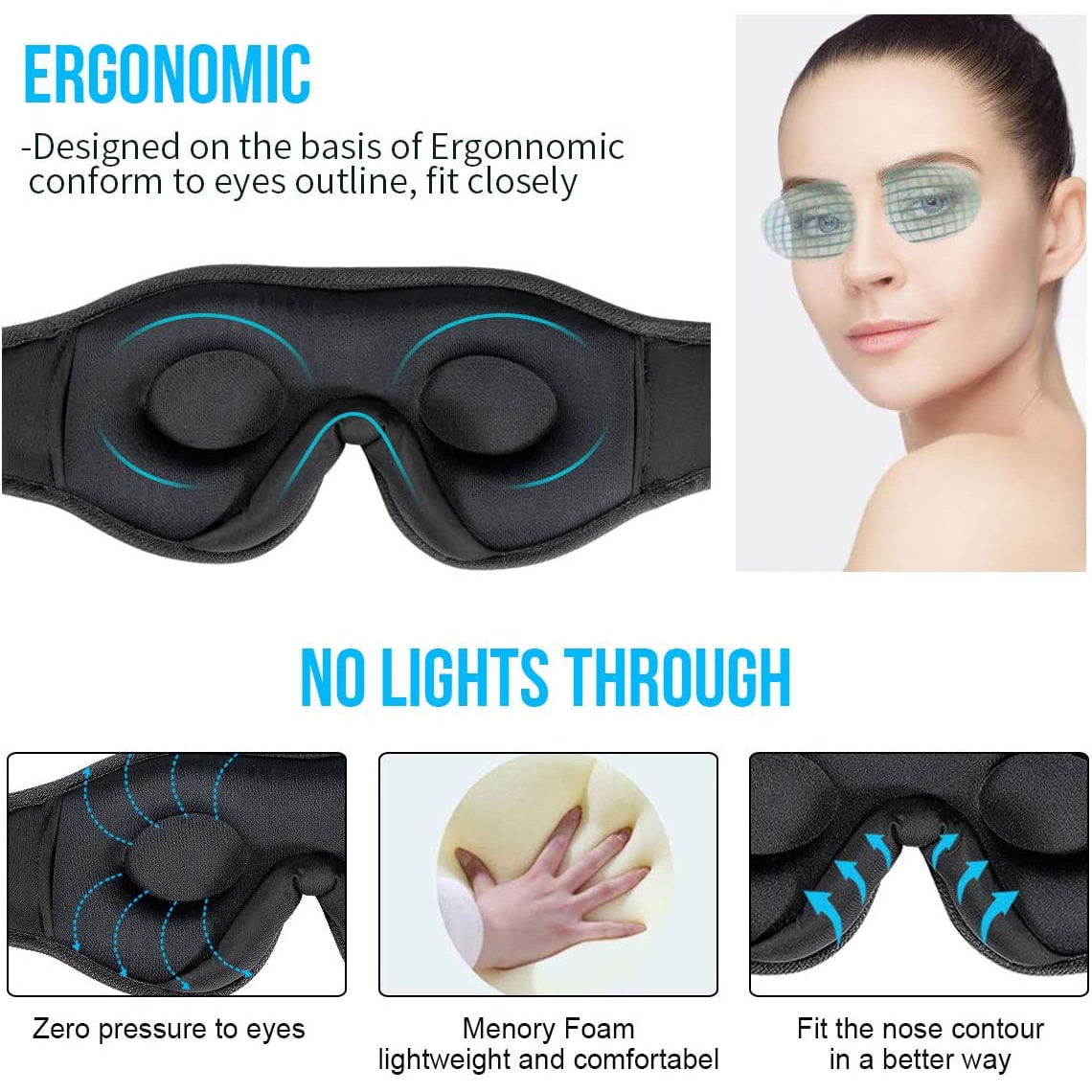 Bluetooth Sleep Mask with 100% Blackout Eye Cups Memory Foam and Built-In Speakers Silk - Image 4