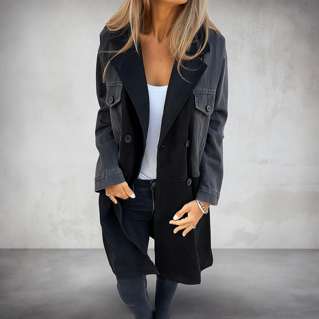 Bonfilia Denim Stitch Trench Coat - Distinctive Style and Lasting Durability