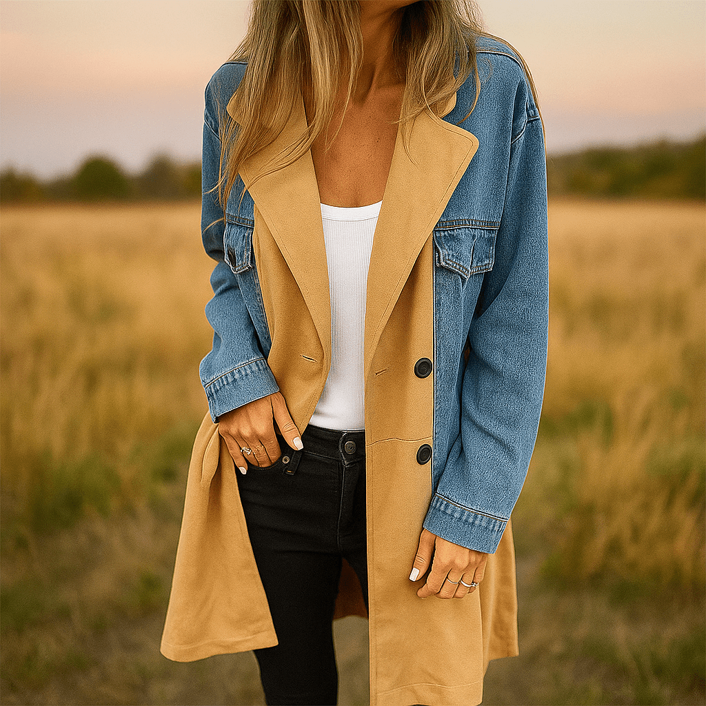 Bonfilia Denim Stitch Trench Coat - Distinctive Style and Lasting Durability